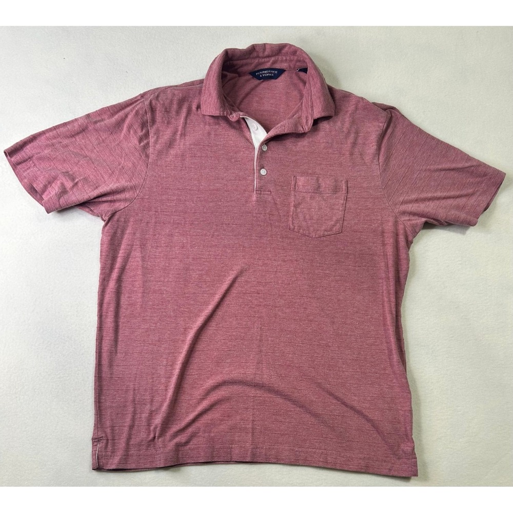 Roundtree & Yorke Mens Medium Red Heathered Stripe Short Sleeve Pocket Polo